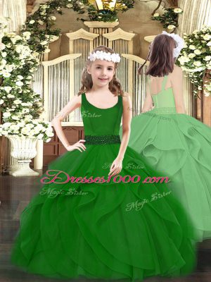 Tulle Scoop Sleeveless Zipper Beading and Ruffles Little Girls Pageant Dress Wholesale in Dark Green