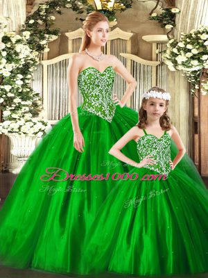 Sweetheart Sleeveless Tulle Sweet 16 Dresses Beading Lace Up