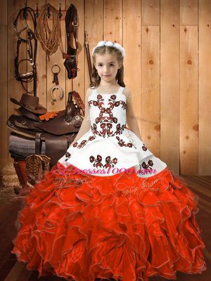 Trendy Orange Red Sleeveless Embroidery and Ruffles Floor Length Pageant Dress Toddler