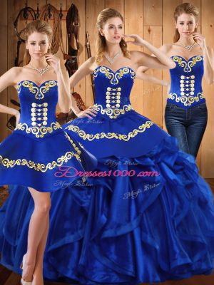 Spectacular Royal Blue Sleeveless Organza Lace Up 15 Quinceanera Dress for Military Ball and Sweet 16 and Quinceanera