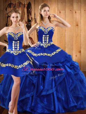 Spectacular Royal Blue Sleeveless Organza Lace Up 15 Quinceanera Dress for Military Ball and Sweet 16 and Quinceanera