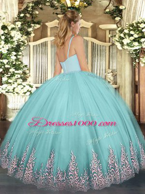 Sexy Appliques Sweet 16 Dresses Aqua Blue Zipper Sleeveless Floor Length