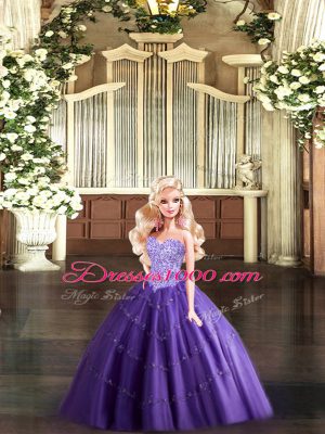 Ball Gowns Quince Ball Gowns Purple Sweetheart Tulle Sleeveless Floor Length Lace Up