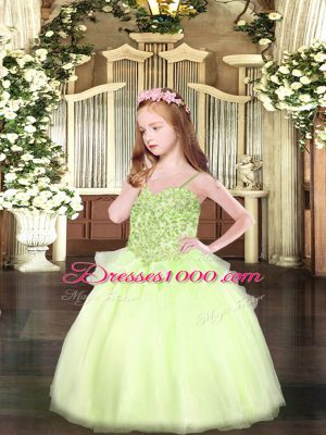 Ball Gowns Evening Gowns Yellow Green Spaghetti Straps Organza Sleeveless Floor Length Lace Up