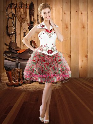 Customized Sleeveless Sweep Train Lace Up Embroidery Quince Ball Gowns