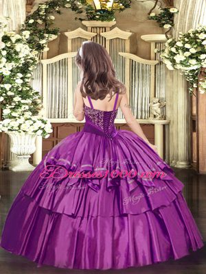 Blue Organza Lace Up Party Dress Wholesale Sleeveless Floor Length Beading and Ruffled Layers