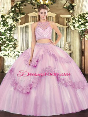 Extravagant Lilac Sleeveless Beading and Appliques Floor Length Vestidos de Quinceanera
