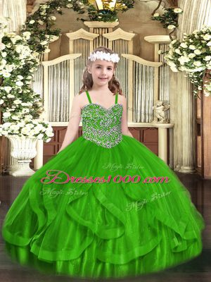 Beading and Ruffles Casual Dresses Green Lace Up Sleeveless Floor Length