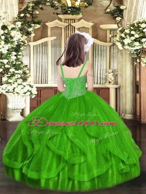 Beading and Ruffles Casual Dresses Green Lace Up Sleeveless Floor Length