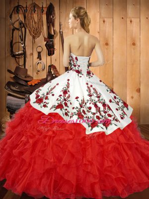 Elegant Sleeveless Floor Length Embroidery and Ruffles Lace Up Quinceanera Gown with Green