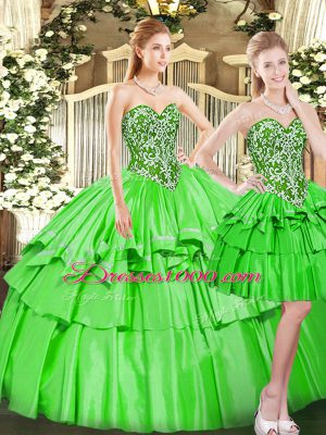 Nice Lace Up Sweet 16 Dresses Beading and Ruffled Layers Sleeveless Floor Length