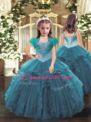 Extravagant Floor Length Ball Gowns Sleeveless Teal 15th Birthday Dress Lace Up