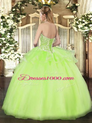 Customized Lilac Ball Gowns Beading and Ruffles Quinceanera Gowns Lace Up Tulle Sleeveless Floor Length