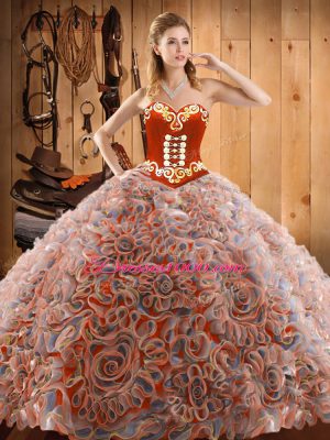 Designer Multi-color Sleeveless With Train Embroidery Lace Up 15 Quinceanera Dress