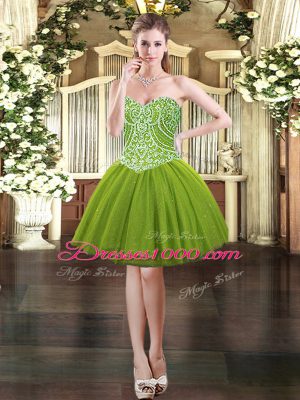 Sweetheart Sleeveless Lace Up Vestidos de Quinceanera Olive Green Tulle