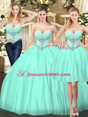 Spectacular Tulle Sleeveless Floor Length Quinceanera Dresses and Beading