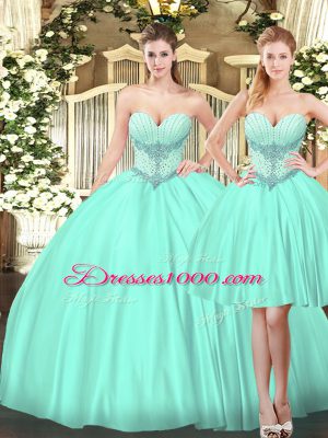 Spectacular Tulle Sleeveless Floor Length Quinceanera Dresses and Beading