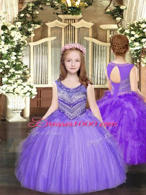 Lavender Lace Up Scoop Beading and Ruffles Winning Pageant Gowns Tulle Sleeveless