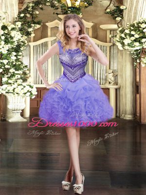 Lavender Scoop Neckline Beading and Ruffles Sweet 16 Dress Sleeveless Lace Up