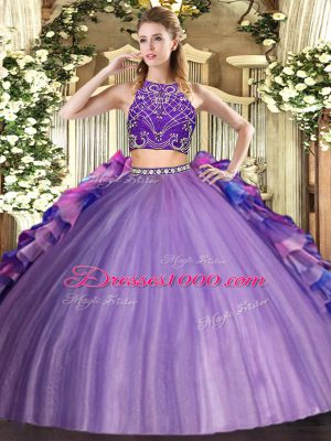 Graceful Floor Length Multi-color Sweet 16 Dress High-neck Sleeveless Zipper