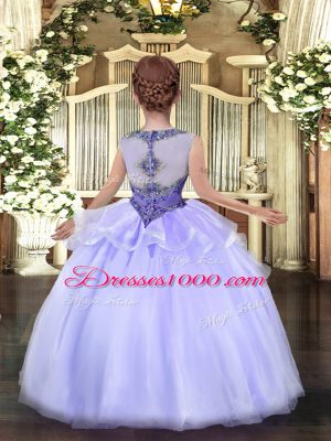 Floor Length Zipper Kids Pageant Dress Light Yellow for Party and Quinceanera with Beading