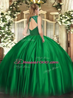 Olive Green Quince Ball Gowns Sweet 16 and Quinceanera with Beading V-neck Sleeveless Zipper