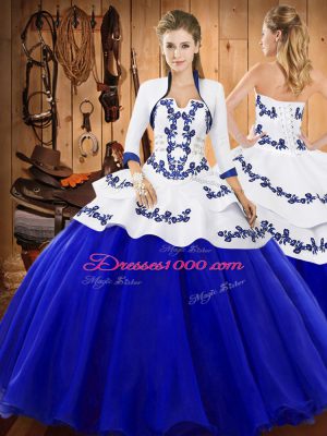 Graceful Floor Length Lace Up Sweet 16 Quinceanera Dress Royal Blue for Military Ball and Sweet 16 and Quinceanera with Embroidery