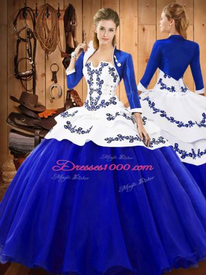 Graceful Floor Length Lace Up Sweet 16 Quinceanera Dress Royal Blue for Military Ball and Sweet 16 and Quinceanera with Embroidery