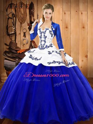 Graceful Floor Length Lace Up Sweet 16 Quinceanera Dress Royal Blue for Military Ball and Sweet 16 and Quinceanera with Embroidery