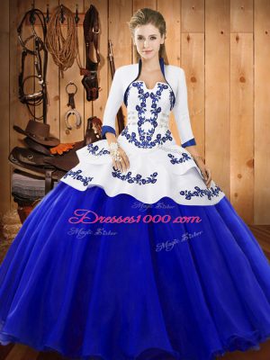 Graceful Floor Length Lace Up Sweet 16 Quinceanera Dress Royal Blue for Military Ball and Sweet 16 and Quinceanera with Embroidery