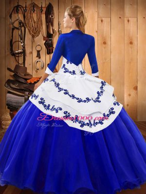Graceful Floor Length Lace Up Sweet 16 Quinceanera Dress Royal Blue for Military Ball and Sweet 16 and Quinceanera with Embroidery