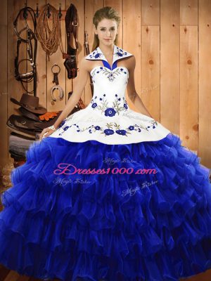 Royal Blue Sleeveless Organza Lace Up Quinceanera Dress for Military Ball and Sweet 16 and Quinceanera
