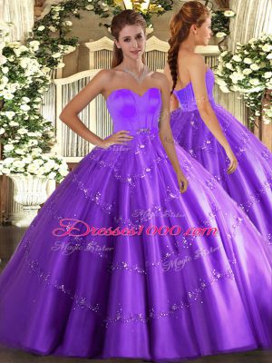 Clearance Eggplant Purple Sweetheart Lace Up Beading and Appliques 15 Quinceanera Dress Sleeveless