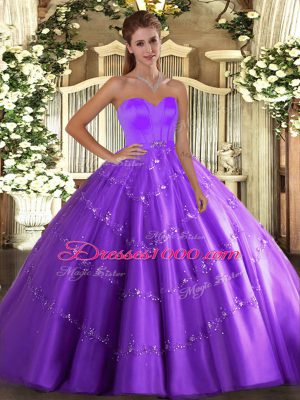 Clearance Eggplant Purple Sweetheart Lace Up Beading and Appliques 15 Quinceanera Dress Sleeveless