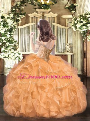 Perfect Orange Ball Gowns Beading and Ruffles Girls Pageant Dresses Lace Up Organza Sleeveless Floor Length