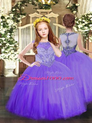 Ball Gowns Quinceanera Gowns Purple Scoop Tulle Sleeveless Floor Length Lace Up