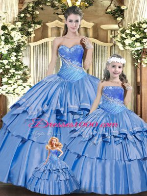 Traditional Floor Length Baby Blue 15th Birthday Dress Sweetheart Sleeveless Lace Up