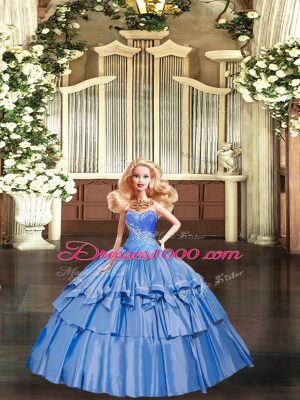 Traditional Floor Length Baby Blue 15th Birthday Dress Sweetheart Sleeveless Lace Up