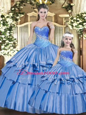 Traditional Floor Length Baby Blue 15th Birthday Dress Sweetheart Sleeveless Lace Up