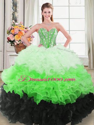 Simple Sweetheart Sleeveless Sweet 16 Quinceanera Dress Floor Length Beading and Ruffles Multi-color Organza
