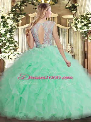 Gorgeous Champagne Tulle Backless Scoop Sleeveless Floor Length 15th Birthday Dress Beading and Ruffles