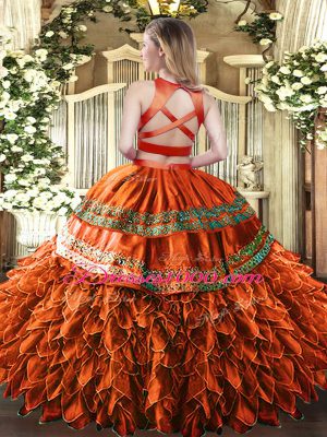 Floor Length Criss Cross Quinceanera Gown Purple for Military Ball and Sweet 16 and Quinceanera with Ruffles and Sequins