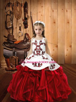 Floor Length Ball Gowns Sleeveless Wine Red Pageant Dress Toddler Lace Up