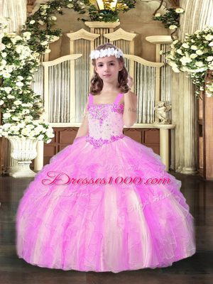 Lilac Lace Up Pageant Gowns For Girls Beading and Ruffles Sleeveless Floor Length