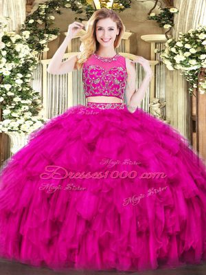 Sleeveless Beading and Ruffles Zipper Quince Ball Gowns