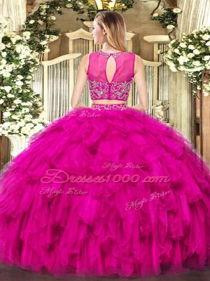 Sleeveless Beading and Ruffles Zipper Quince Ball Gowns