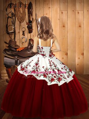 Tulle Sleeveless Floor Length Child Pageant Dress and Embroidery