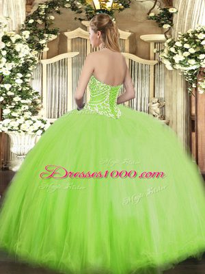 Gold Ball Gowns Tulle Sweetheart Sleeveless Beading Floor Length Lace Up Sweet 16 Quinceanera Dress