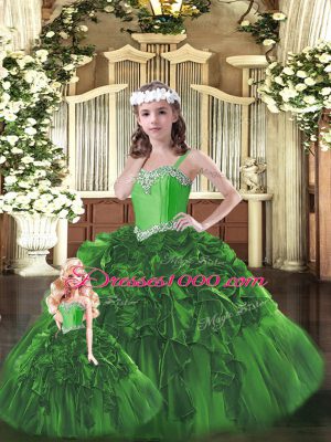 Free and Easy Sweetheart Sleeveless Sweet 16 Dresses Floor Length Beading and Ruffles Green Organza