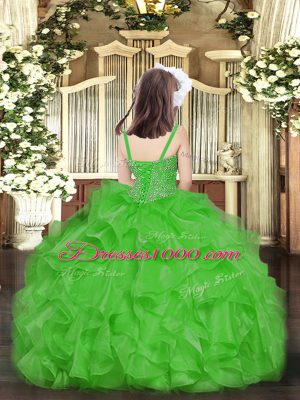 Low Price Fuchsia Lace Up Straps Beading and Ruffles Pageant Dresses Organza Sleeveless